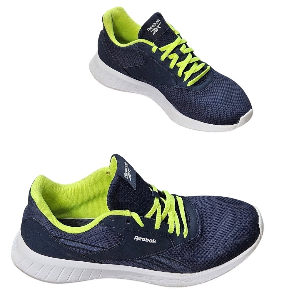 Reebok Lite 2.0 Mens‎ Navy Blue Lime Green Running Shoes EH2696 Size 9.5